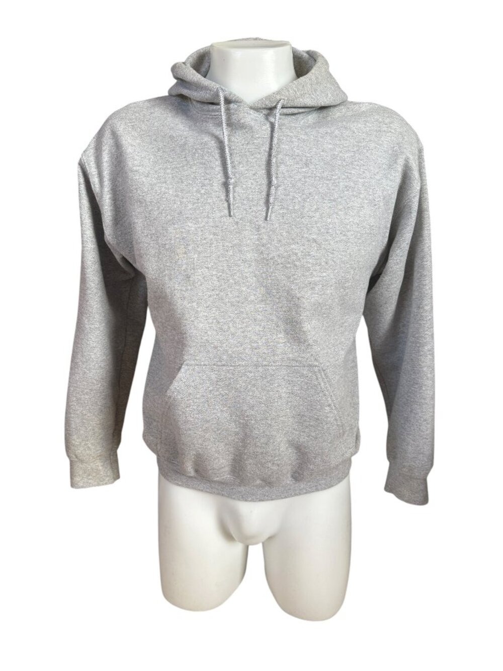 Men's gray long sleeve pullover hoodie sweatshirt drawstring hood and pocket